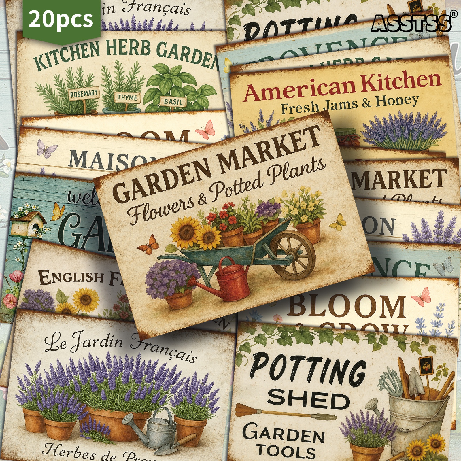 TEMU 20-pack Asstss Vintage Flower Garden Postcards - 4x6 Inches Retro Junk Journal Supplies, Classic Pinup Illustrations Collectible Decorative