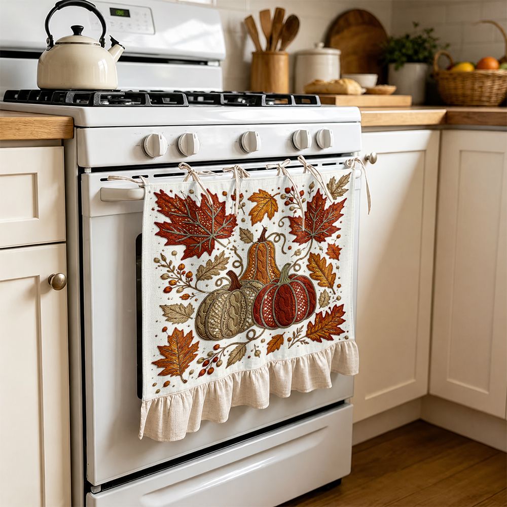TEMU 2d Flat - 2d Flat - 2d Autumn Pumpkin And Maple Leaf Pattern Multi-functional Decorative Curtain, Suitable For Kitchen Skirt, Oven Curtain,