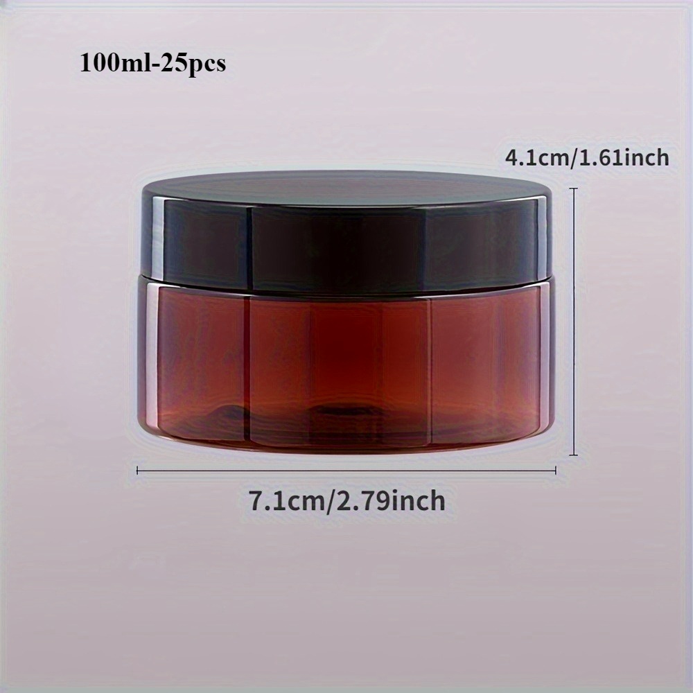 Image of Set Of 25 Leak-resistant 100ml Cosmetic Jars With Lids - Ideal For Travel, Suitable For Lotions, Creams, Gels, Powders, And Ointments - Unscented, Amber Color