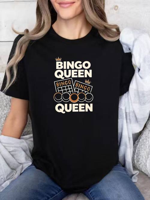 womens plus size bingo card short sleeve t shirt stretch round neck athletic top with bingo number machine washable suitable for bingo outfits casual wear for bingo nights