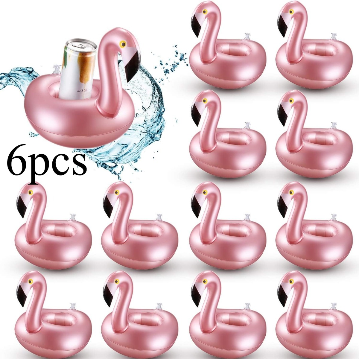Image of 6pcs Inflatable Flamingo Drink Holders & Float Rings - Reusable Pool Cup Holders Suitable For Swimming Parties, Pool Floats, Summer Bbqs, Plastic Coasters For, Pool For, Hot Tubs, Gatherings