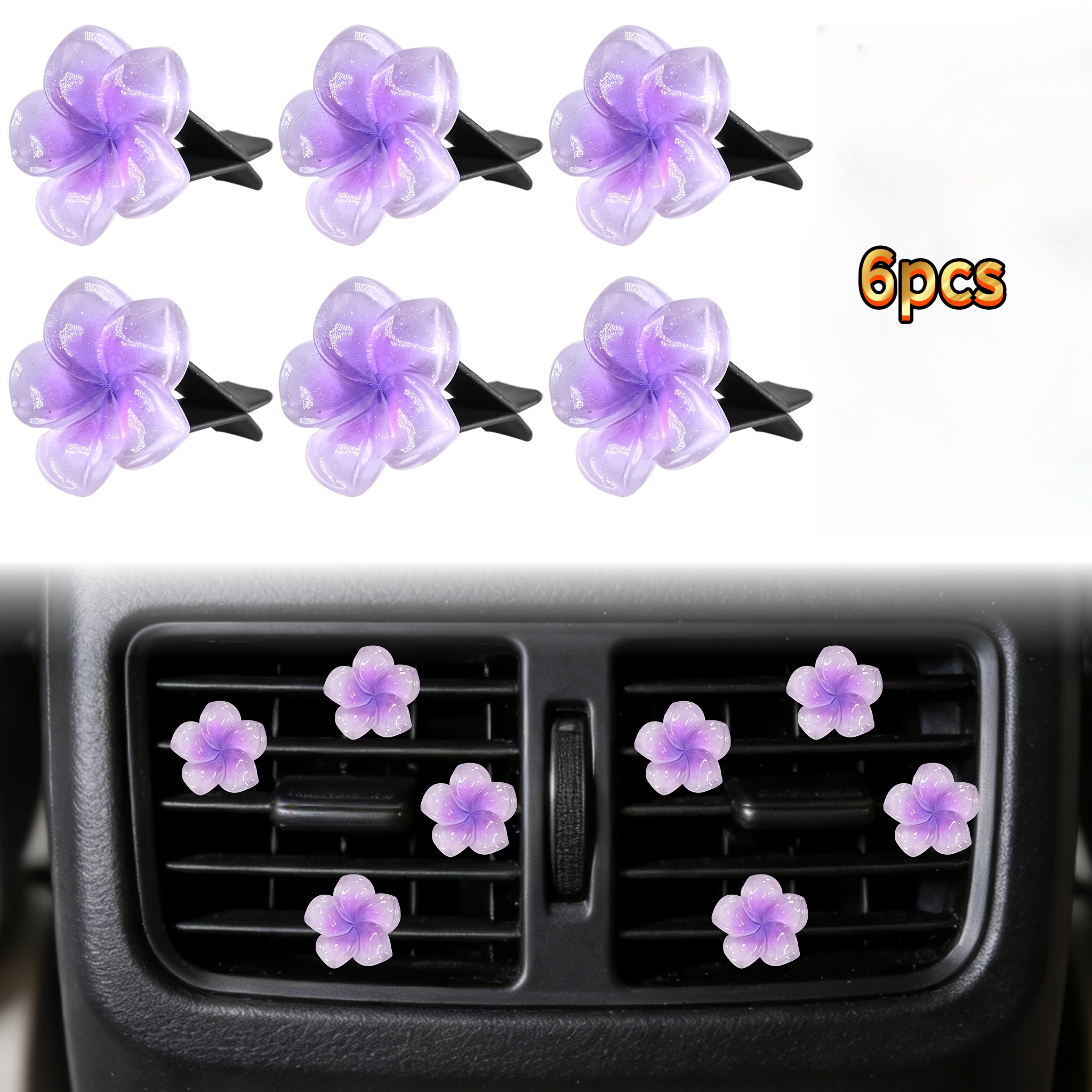 TEMU 6pcs Gradient Purple And Car Vent Clips, Elegant Car Interior Decor With Glitter Details, Dashboard Embellishments