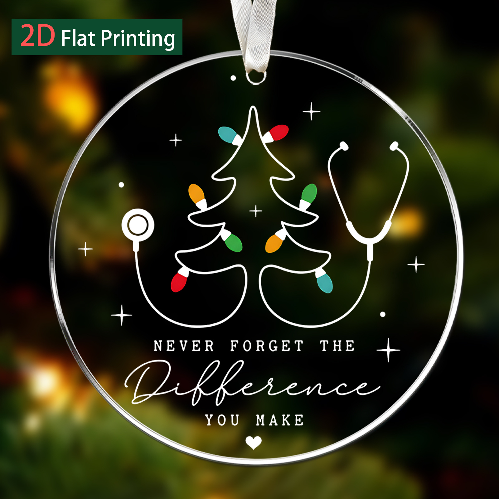 TEMU 2d Flat, 1pc Nurse Practitioner Stethoscope Appreciation Christmas Gifts Round-shaped Acrylic Hanging Ornament - Nurse Appreciation Ornament