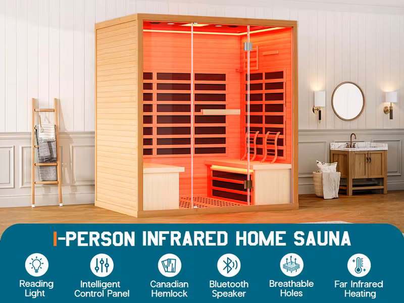 4 person 2145w wood indoor spa with warmer 7 ambient light strips 63 2 x47 2 x75 2 Product details 0