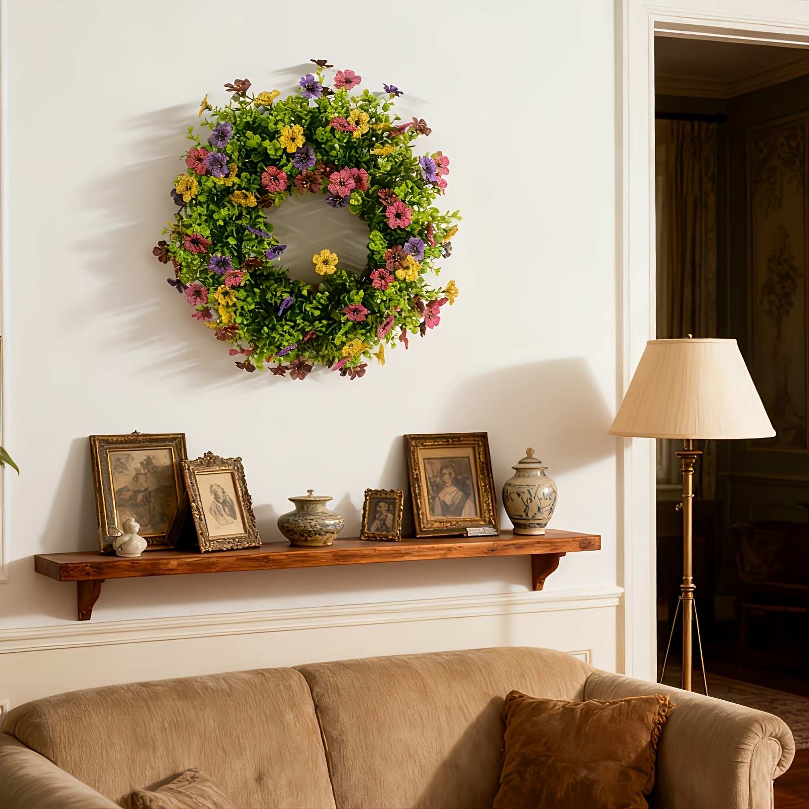 TEMU Artificial Eucalyptus Wreath In A , Made Of Plastic Greenery, Perfect For Decorating Doors During Christmas, Halloween, Easter, Hanukkah, And