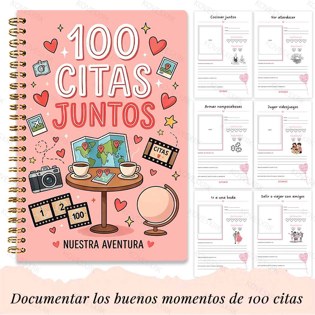 TEMU KOVESXRK 1 de Diario de Pareja de 100 Citas - Español | Diseño de Cubierta con de | Grabación Libre Sin de de Citas | 100 Actividades Divertidas