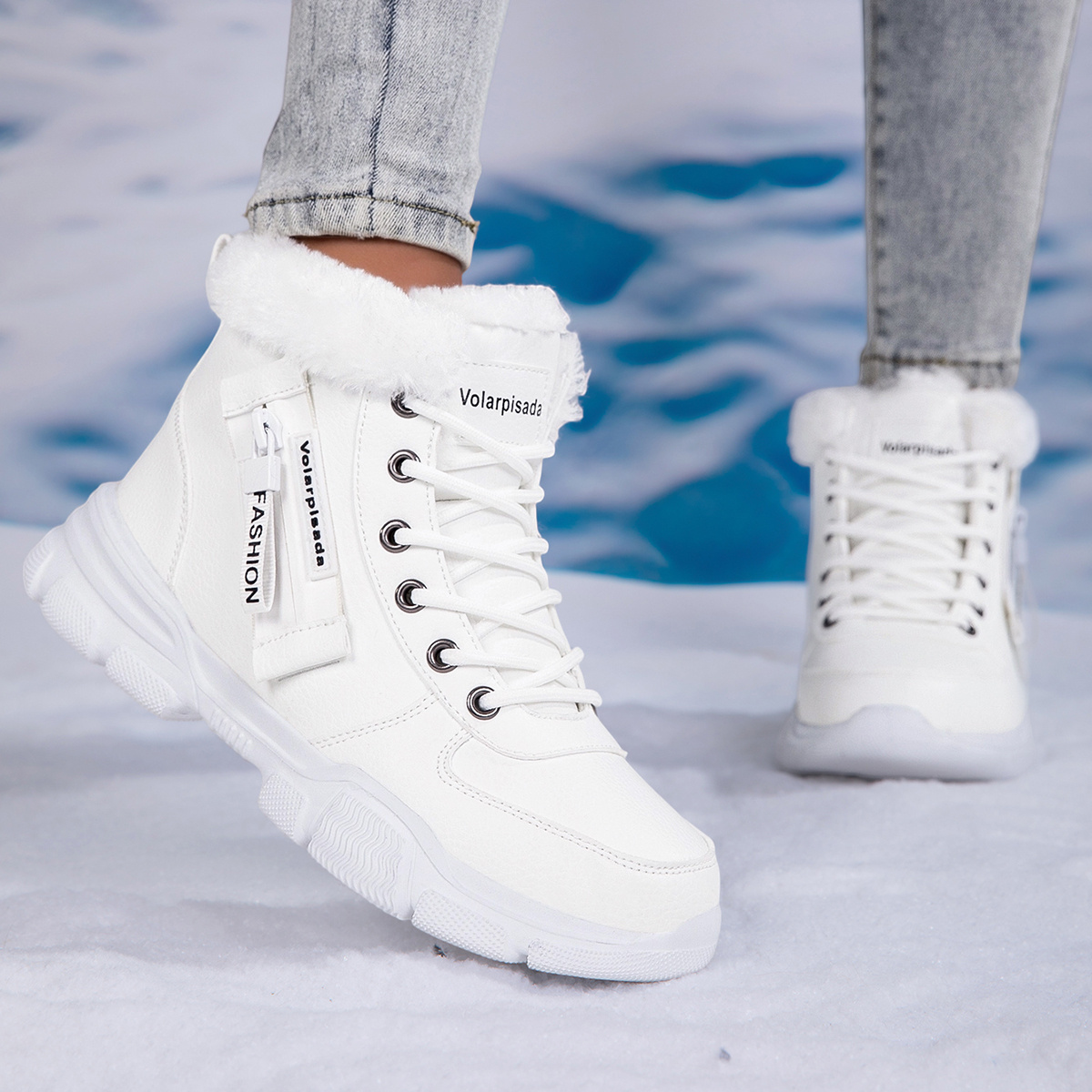 TEMU Women's Lined Cushioned Lace-up Snow Boots With Stretchy Upper For . Plush Lining Feet Warm In Cold Weather, While Grippy Sole Absorbs Impact To