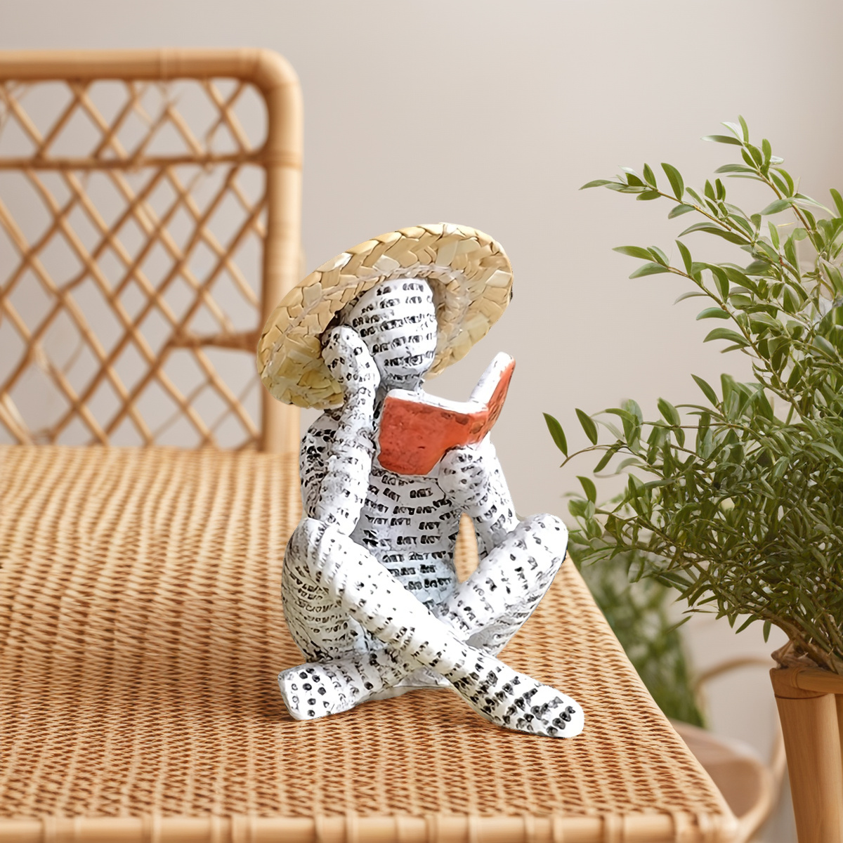 TEMU 2pcs/set (1 Hat And 1 Statue) Holiday Reading Statue, Home Decoration, 3d Craft Ornament, Handmade Resin, Artisanal Craft, Thinker
