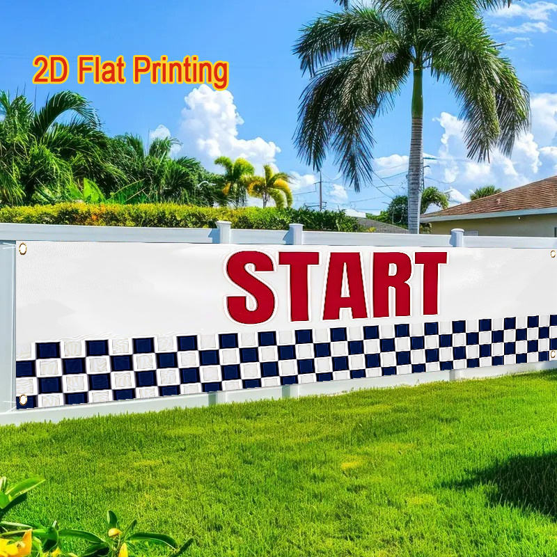 TEMU 2d Flat - 2d Flat - 1pc A 2d Flat Flag, The Themed Decoration Is Set To Start - A Patterned Polyester Decorative Fence Banner Flag For Outdoor