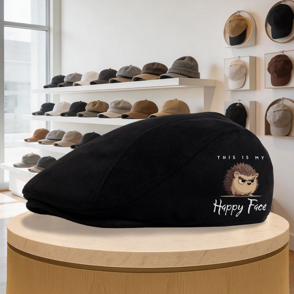 TEMU Casquette de journalier rétro pour hommes, de couleur unie avec motif d' de dessin de hérisson, adapté aux tenues formelles et décontractées, ,