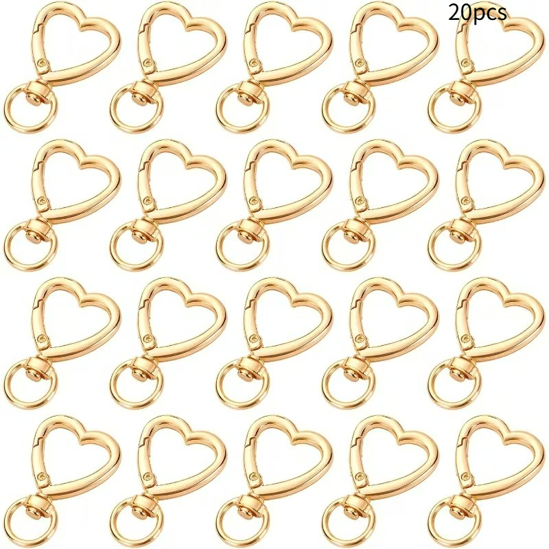 TEMU Portachiavi a forma di cuore in metallo, 20 pezzi di clip a cuore dorate per chiavi, moschettone a per portachiavi da polso, porta carte e