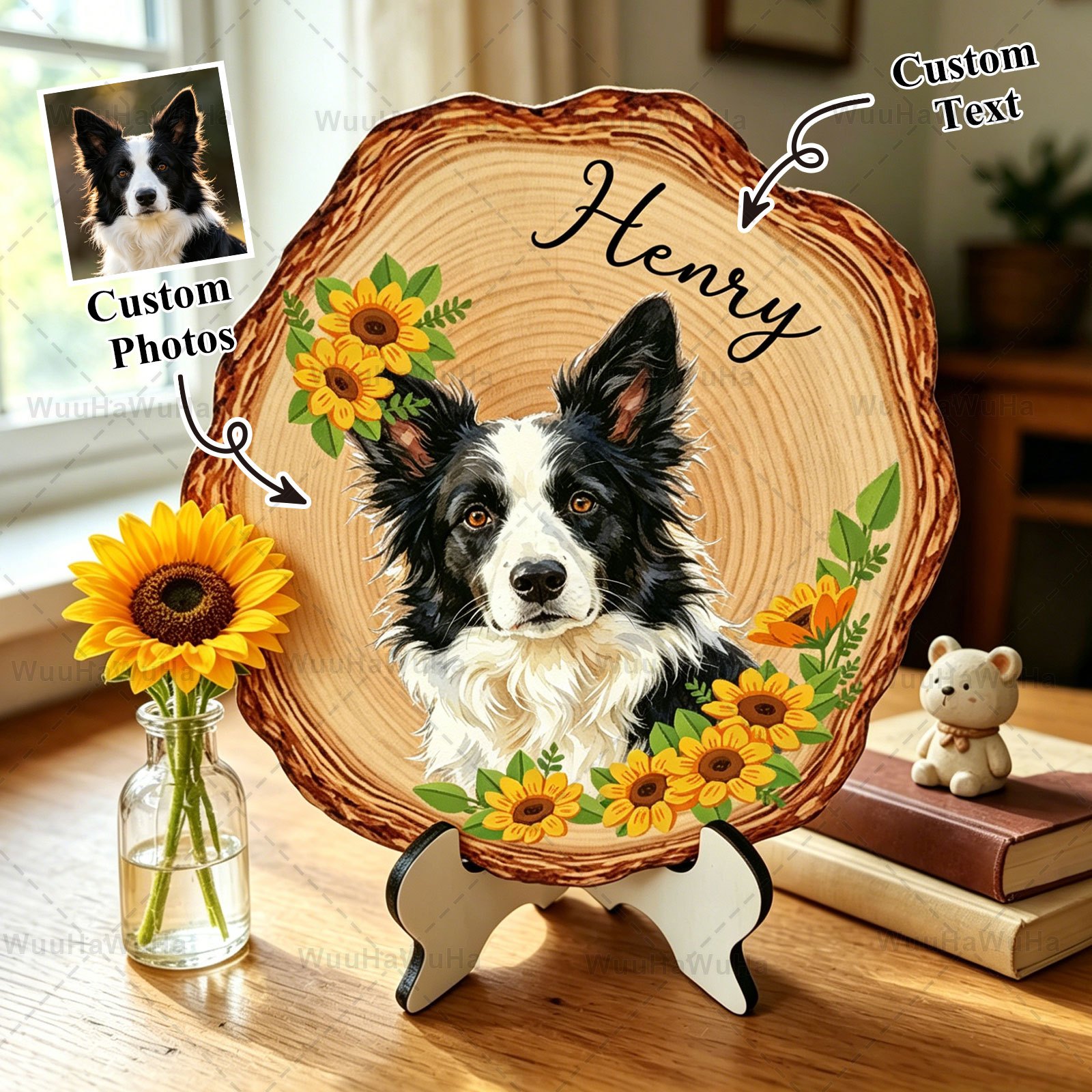 1pc personalized photo booth props pet watercolor photo portrait custom props     gift   pet anniversary room decoration photo props creative gift wooden ornament