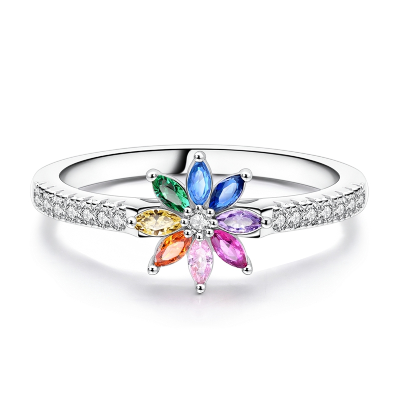 Women's 925 Silver Elegant Hopeful Rainbow Flower Ring