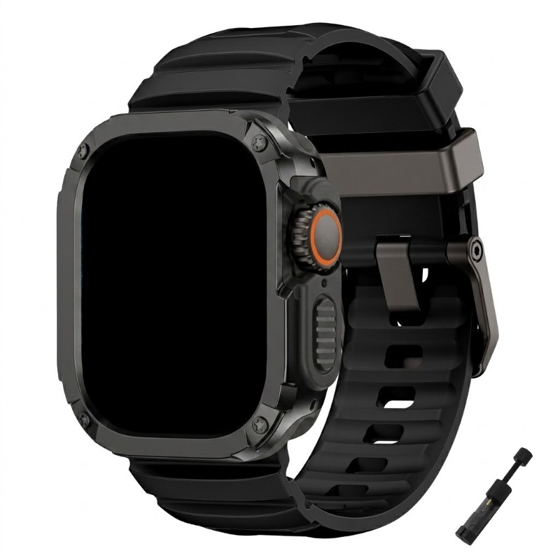 TEMU Watchskin Sports Silicone Strap Model Watch Band + Pc + Tpu -one Case Set, Suitable For Watch And Iwatch (for Men And Women), Fashionable Strap,