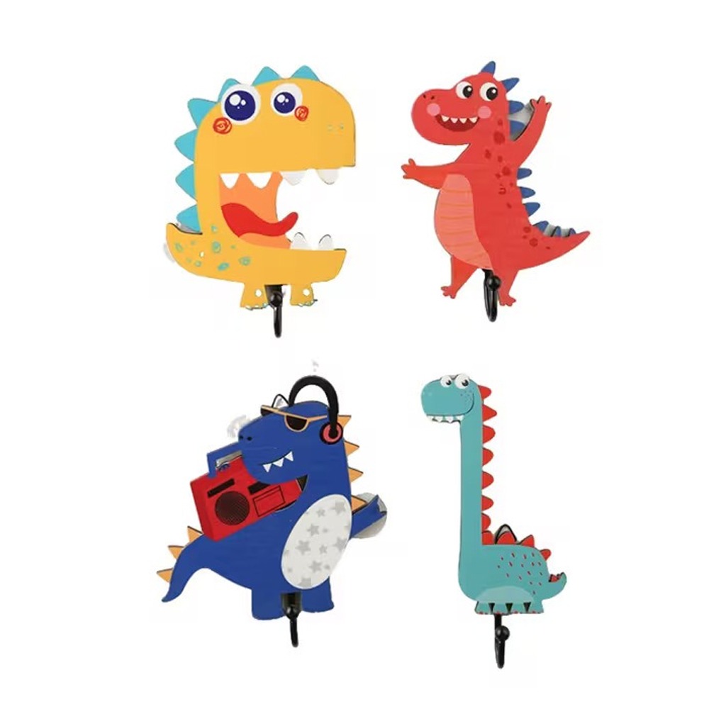 TEMU 4pcs 4 Hooks Dinosaur Wall Hooks Stable Structure Cartoon Entryway Key Hanger Strong Bearing Wooden Key Holder