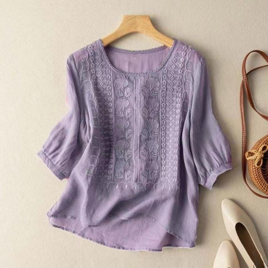 

Elegant Women's Embroidered T-shirt - Soft , Crew Neck, Long Sleeve, Lightweight & Breathable Fabric, In Multiple Colors And Sizes, Casual Wear | Elegant Embroidered Tee | Soft Fabric Shirt