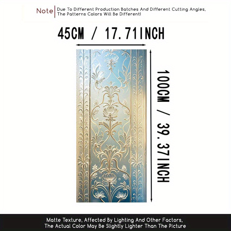 TEMU 2d Flat - 2d Flat - 1pc, 2d/flat Golden Floral Patterned Glass Film Design Static Window Sticker, Suitable For Glass Doors And Windows,