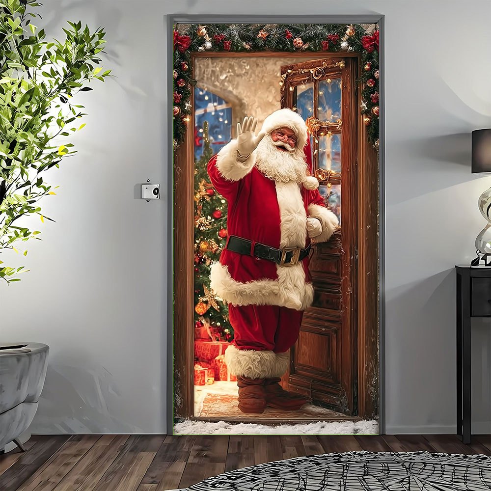 TEMU Plat 2D, Autocollant de Porte Bannière Plat 2D, Lot de 1 pièce, Décoration de Porte Imprimée "Moment : Père Noël Entrent par ", Décor de Porte