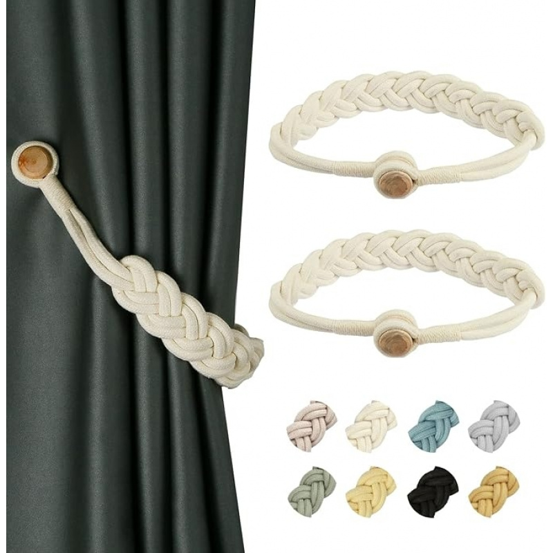 TEMU Lot de 2 boucles de rideaux exquises tissées à , attaches magnétiques élégantes de couleur unie pour fixer les rideaux, pour la décoration de