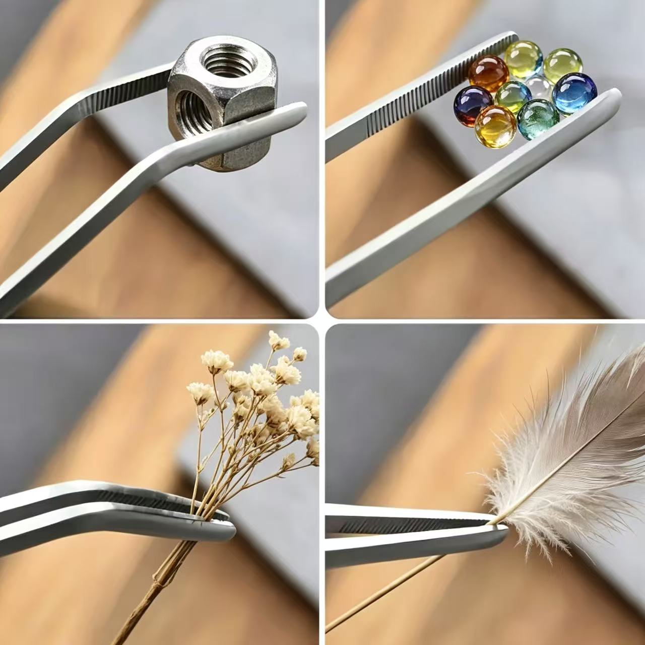 TEMU Ensemble de 4 pièces : 2 pinces droites + 2 pinces courbées, ensemble de pinces longues en acier inoxydable, pointes droites et courbées, pinces