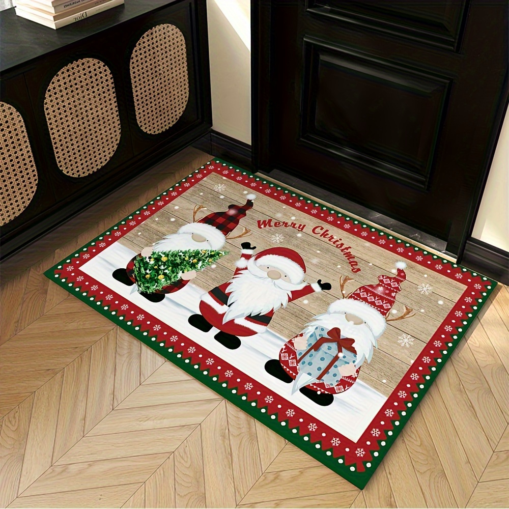 christmas santa claus doormat festive polyester entry mat with non slip backing machine washable holiday decor welcome rug 1pc details 5