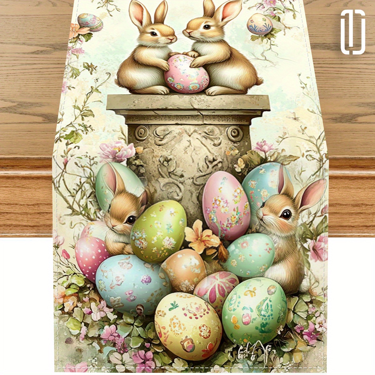 

1pc, Easter Bunny & Egg Pattern Table Runner - Polyester, Rectangular Kitchen & Dining Decor For Holiday Parties And Outdoor Celebrations