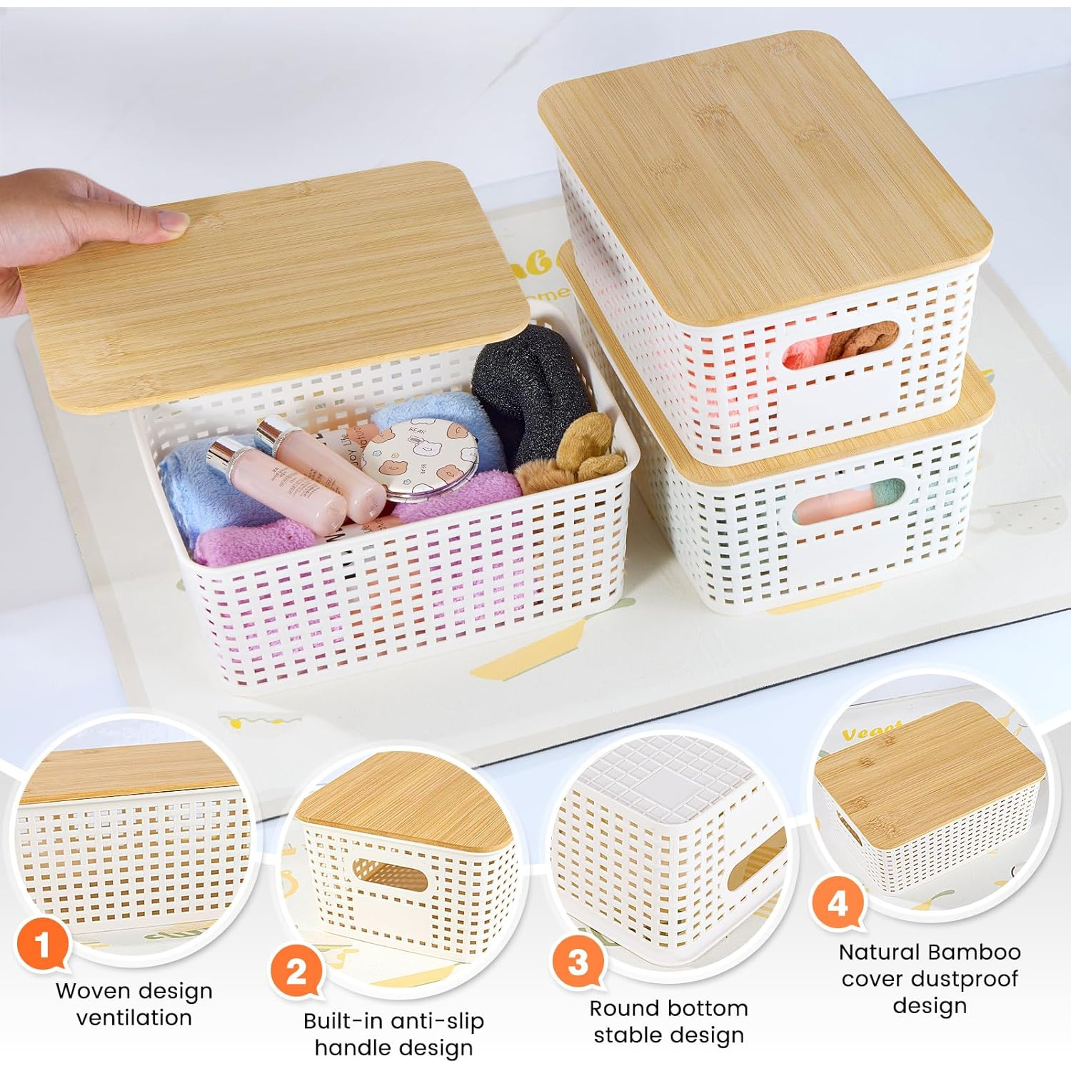 8-Pack Stackable Storage Bins with Bamboo Lids