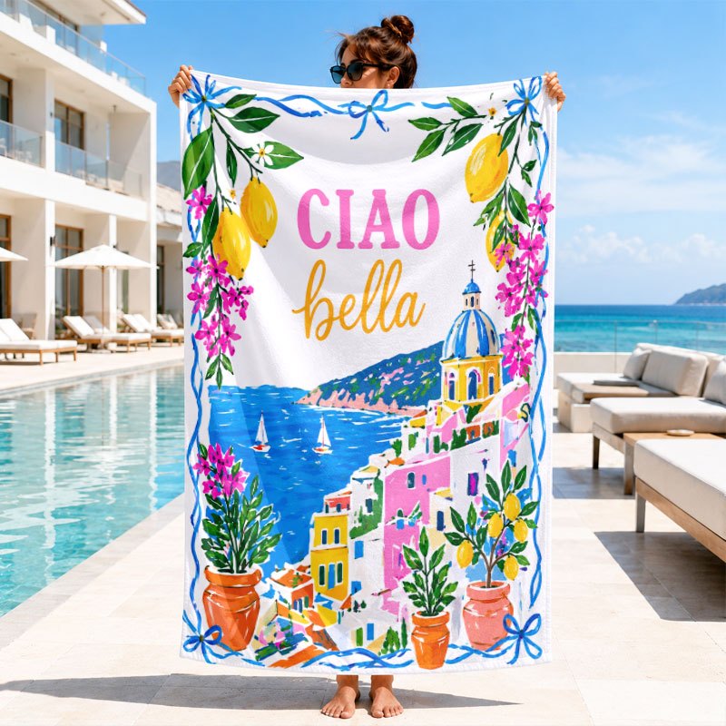 TEMU Italian " Bella" Digital Hd Printed Microfiber Beach Towel, | Soft And Absorbent, Lightweight Quick-dry, Perfect For Summer Travel, Beach