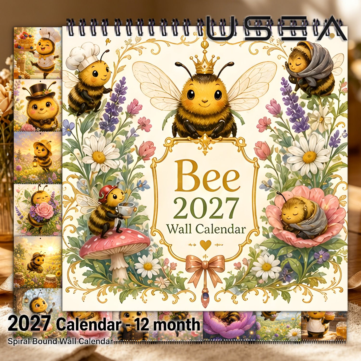 TEMU 2027 Wall Calendar 2027 Bee Wall Calendar, 12 Month Twin Wire Spiral Hanging Calendar, Monthly Planner Yearly Organizer With Habit , Botanical