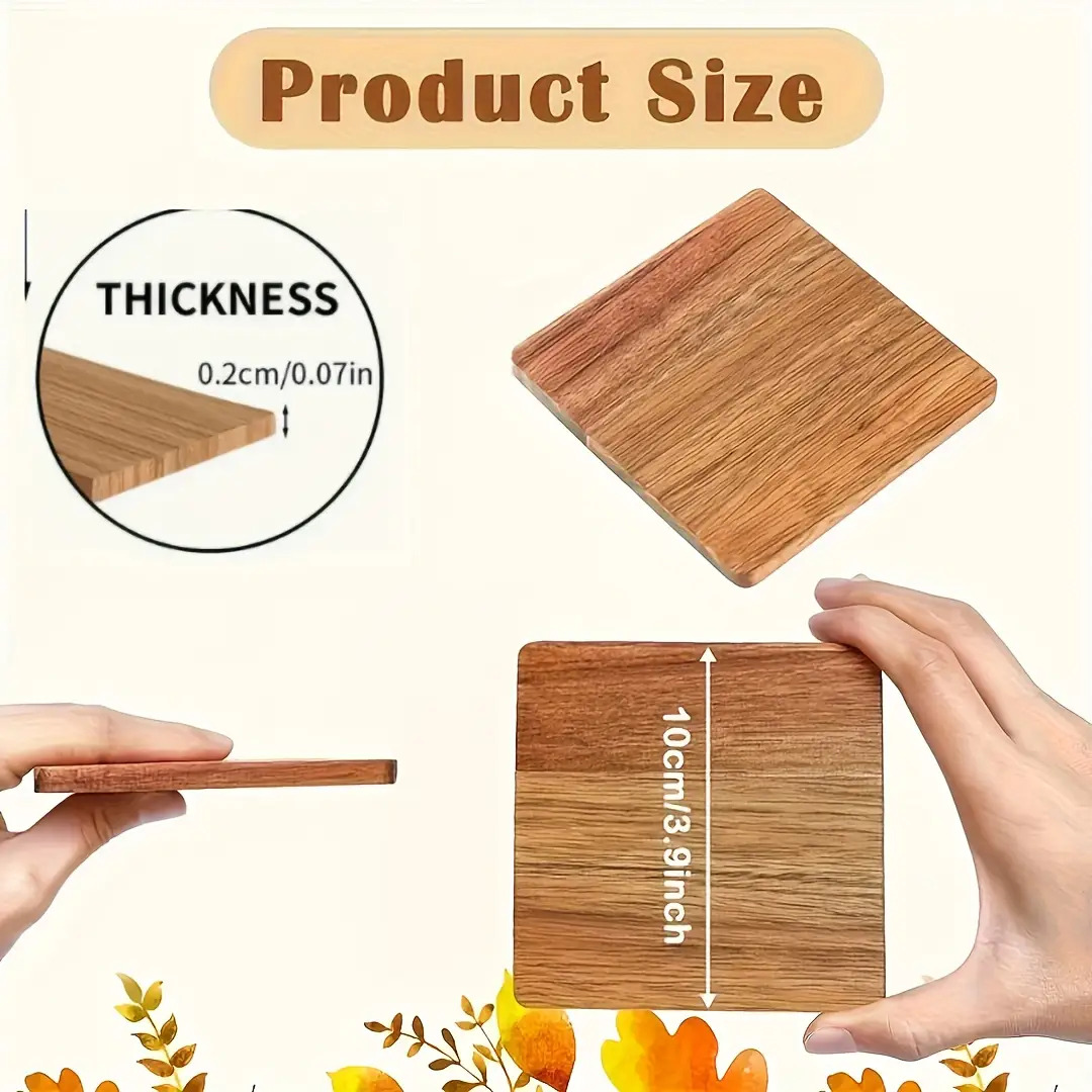 TEMU 4pcs Wooden Coaster Set, 4-inch Square Blank Wooden Drink Mats, Suitable For Crafts, Pyrography, And Home Decor—a Perfect Gift Choice, Handmade
