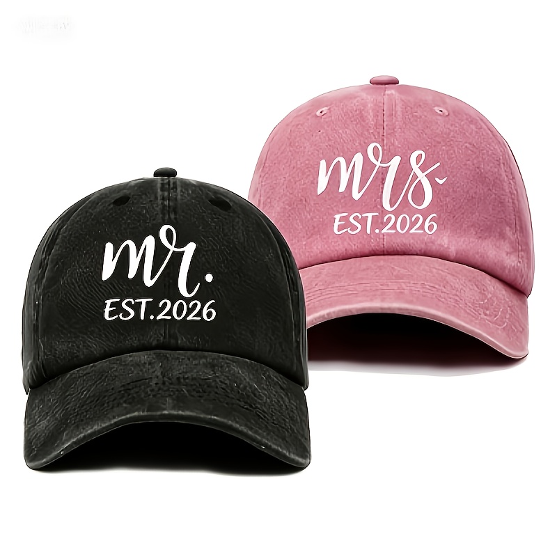 TEMU 2pcs Set Of Unisex Printed Baseball Caps, Featuring The Words "mr." And "ms." And " In 2026, " With A Stylish And , Suitable For , Valentine's ,