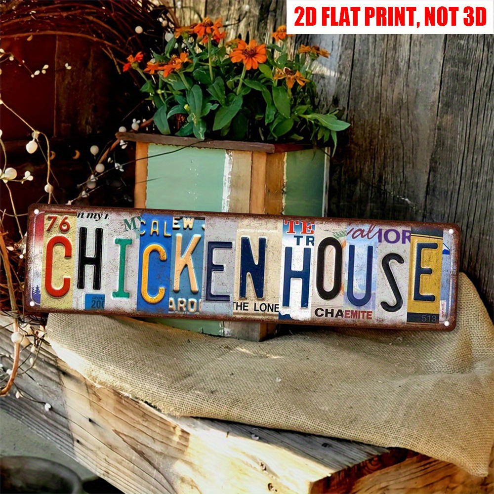 TEMU 2d Flat, 16x4 Inch Rustic Farmhouse Metal Wall Sign - Welcome To Our Chicken Coop & Eggs Decor, Durable 2d Flat Vintage Metal Plaque For Garden,