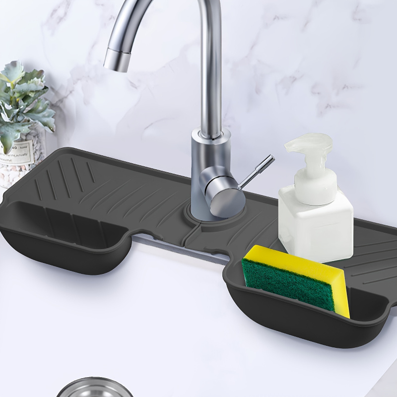 silicone kitchen sink splash guard non stick faucet guard with draining mat bathroom sink organizer kitchen sink accessories food contact safe details 5