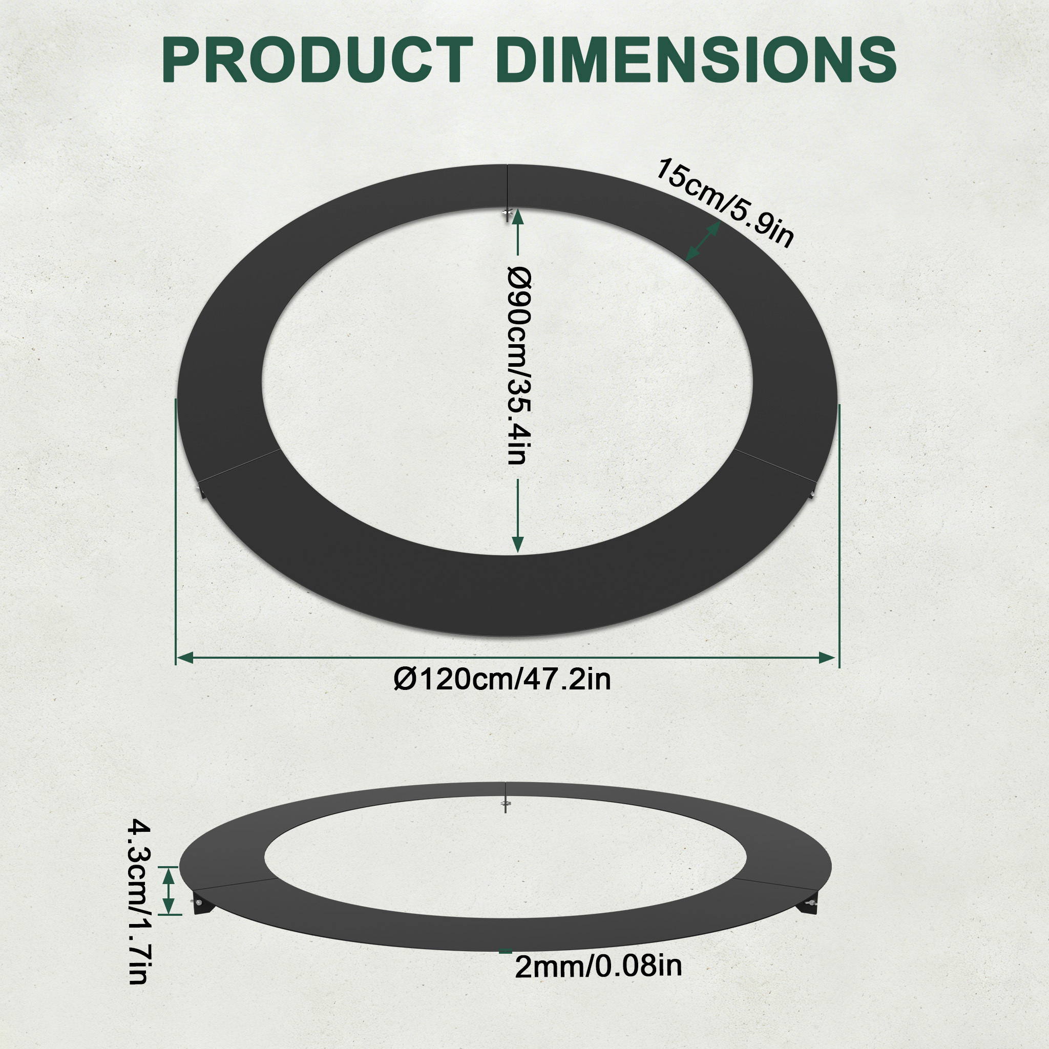 Circular Lawn Edging In Metal, Tree Rings With Outer Diameters Of 60/90/120cm, Tree Protection Planting Rings, Garden And Flowerbed Borders, Horticultural Edging. Black/rust-coloured.