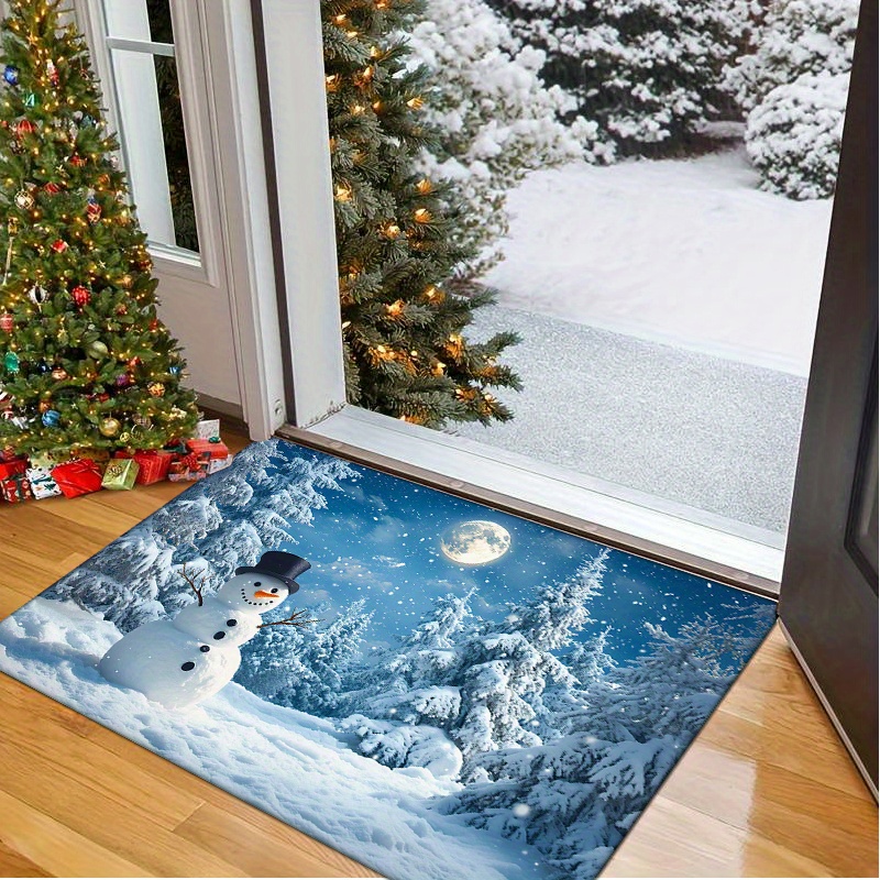 

1pc, Christmas Snowman Mat, 1.2cm Flannel, , Absorbent Area Rug, , Washable, For Entryway, Kitchen, , Bedroom, Laundry , Bathroom, , Rectangular, -slip