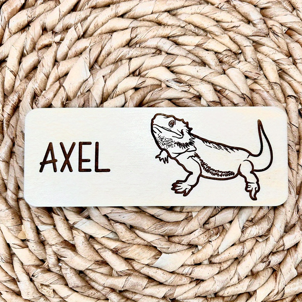TEMU Custom-made Wooden Pet Tag, Exquisite Bearded Dragon Tank , Includes Double-sided Nano Adhesive, Name Tag For Pet Display Cage, Double-layer