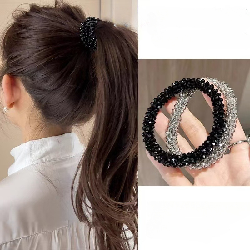 

2pcs Women's Beaded Rhinestone Hair Ring, Used As A Hair Ring Or Bracelet, High Elasticity Without Damaging Hair