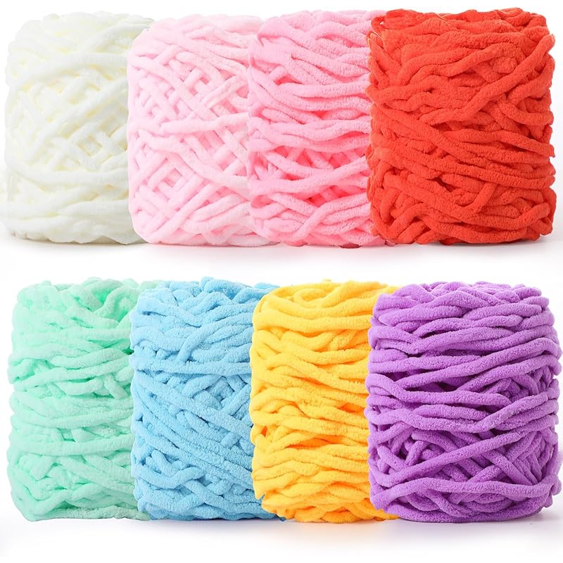 8 Skeins Chunky Chenille Yarn For Crocheting Soft Thick Fluffy Yarn For Hand Knitting Bulky Velvet Blanket Plush For Weaving Crafts Each 100g 43.7yards