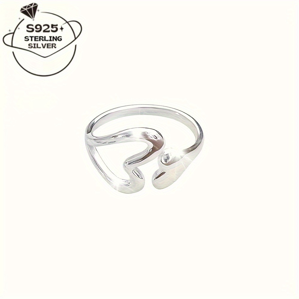 TEMU 925 Sterling Silvery Hollow Heart-shaped Ring With Adjustable Finger Ring And Niche Design For Jewelry Decoration