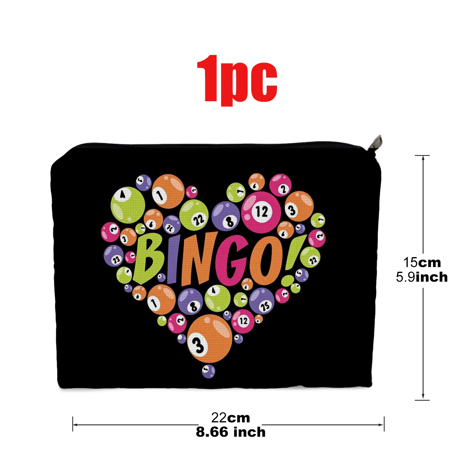TEMU 1pc Colorful Bingo-themed Cosmetic Bag, Double-sided Style, Size 5.9in X 8.66in, Made Of Polyester, Vibrant Heart-shaped Design, Ideal For
