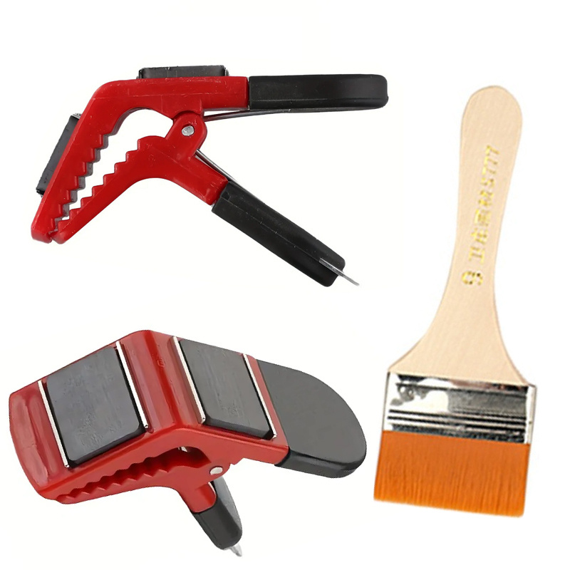 E-shop 2-teiliges Mehrzweck-Malwerkzeug-Set – Magnetischer Pinselhalter-Clip, weiche Borstenpinsel & Dosenöffner, rote rutschfeste Saugklammern für