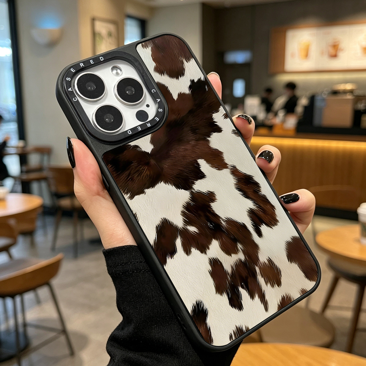 TEMU Phone Case - Retro Cow Print Full-edge Anti-drop Protective Case, Compatible With Full Series, Light Luxury Individual Niche Design, -outs