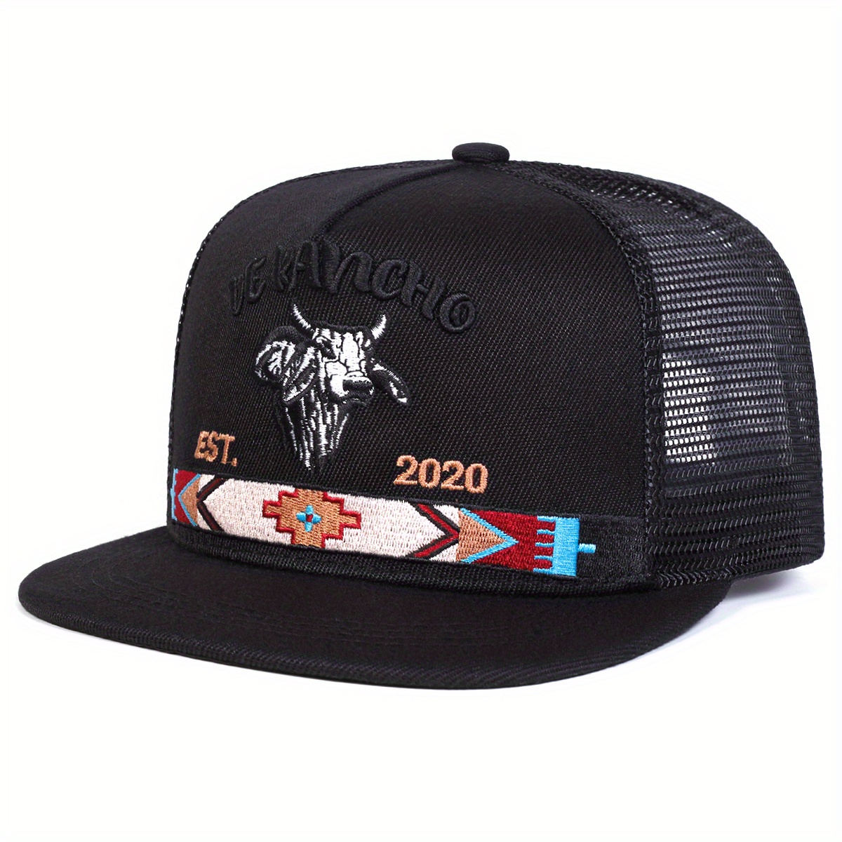 TEMU 1pc Men Letter Embroidered Hip Hop Hat Mesh Hat Outdoor Adjustable Sunscreen Leisure Hat Spring Autumn Travel Beach Vacation