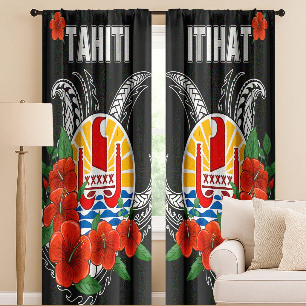 TEMU Ensemble de 2 rideaux occultants 2D plats - 2 pièces, fleurs jaunes tahitiennes, style Art déco avec fleurs rouges vives et lettrage tahitien,
