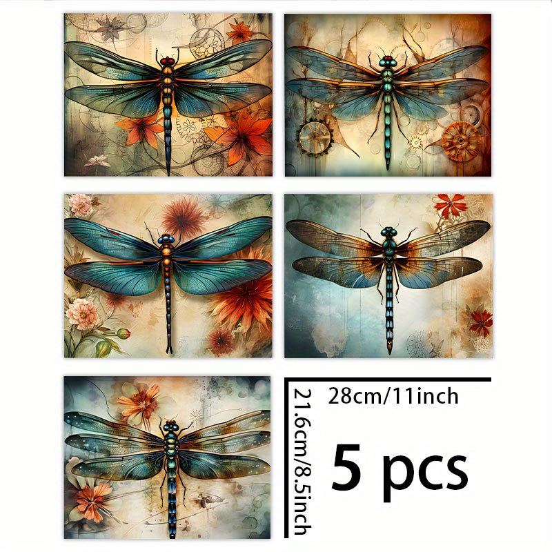 TEMU 1 Set van 5 Bladen (11*8,5 Inch) Licht Draakvlieg Achtergrondmateriaal Decoratie DIY Retro Dagboek Junk Dagboek Grootboek Planner
