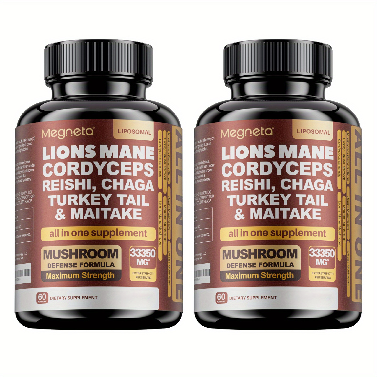 Megneta Cognitive Brain Nootropic Mushroom Complex with Lion's Mane, Cordyceps, Reishi, Turkey Tail & Chaga for Focus, Memory & Clarity – 60