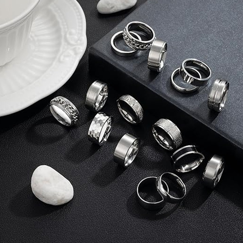 16pcs fashionable and   steel ring set rotatable suitable for men and women suitable for daily matching and festivals Product details 2