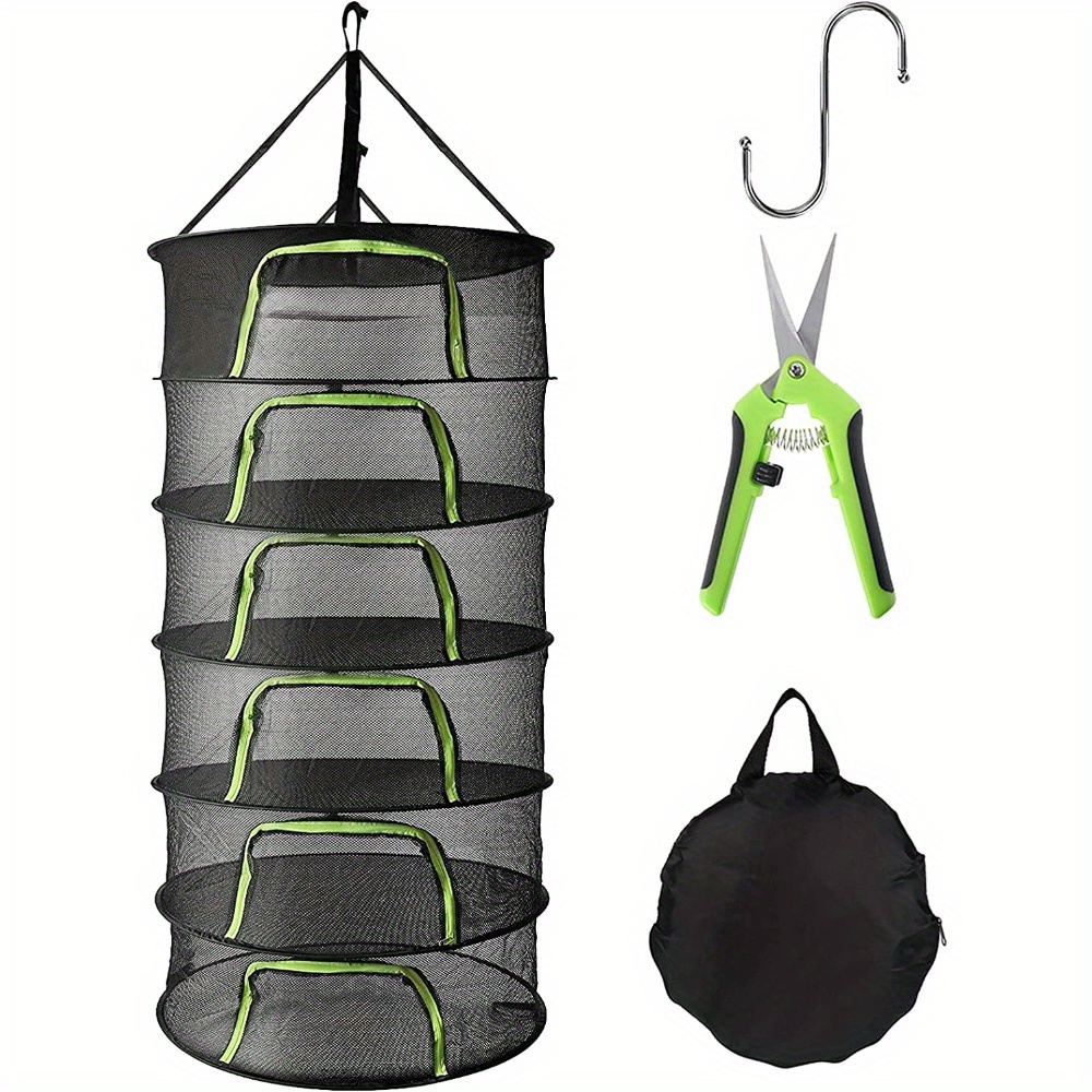 1 6-layer Hanging Plant Drying Net With A Foldable U-shaped Zip Stand, Drying Racks