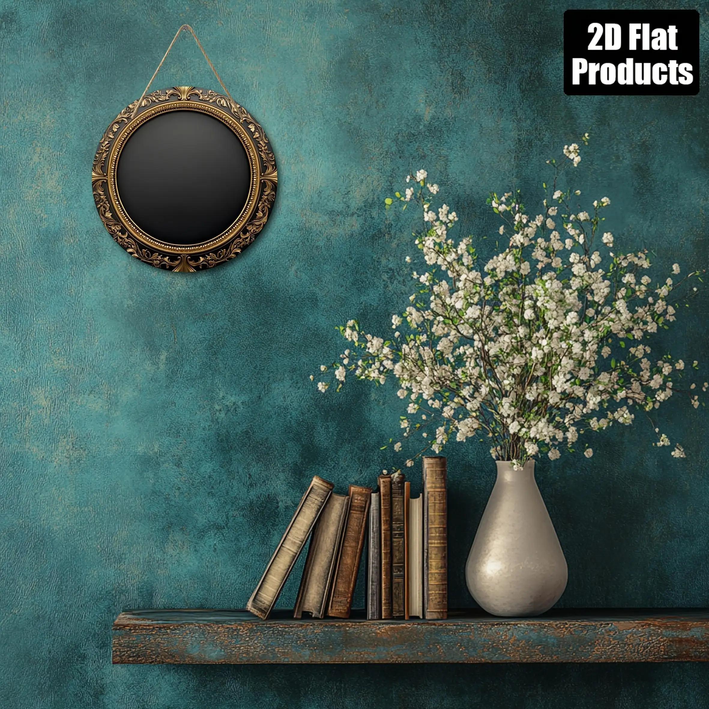 TEMU 2d Flat Round Wooden Wall Hanging Sign - Golden Shimmering Frame With Black Center, Holiday-themed Home Decor For Living Room, Cafe, Office - No