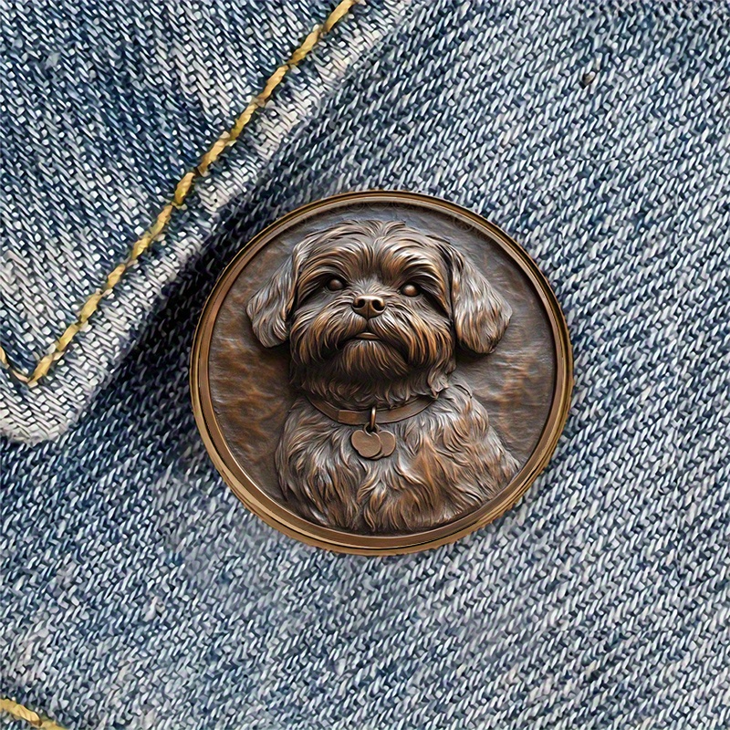 1pc Pet Dog Lover Bronze Alloy Resin Round Brooch Badge Perfect For Backpacks, Hats, Clothes, Shoes, And Boots Decoration